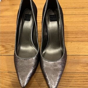 White House Black Market Metallic Pewter Pointed-Toe Pumps